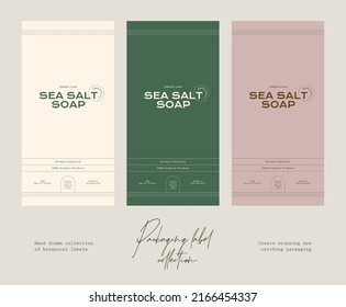 Hand drawn vector cosmetics label design template collection with botanical illustrations