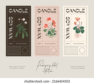 Hand drawn vector cosmetics label design template collection with botanical illustrations