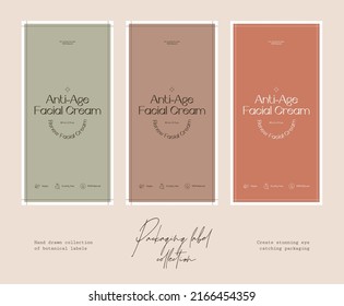 Handgezeichnete Vektorkosmetik-Etikettendesign-Vorlagensammlung mit botanischen Illustrationen