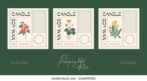 Hand drawn vector cosmetics label design template collection with botanical illustrations