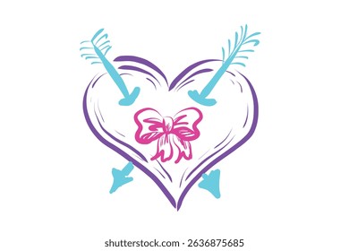 Hand Drawn Vector Creative Doodle Heart Design Element. Isolated on White Background. Magenta, Blue and Purple Neon Colors Sketch Design. Hand drawn style illustration. love heart symbol.