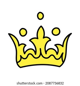 Hand drawn vector crown in doodle style, isolated on white background.