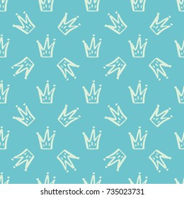 Hand drawn vector crown doodle minimalistic seamless pattern. 