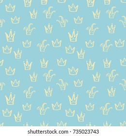 Hand drawn vector crown doodle minimalistic seamless pattern. 