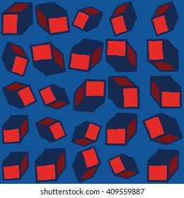 Hand drawn vector cube seamless pattern. Cute doodle modern geometric isolated elements.