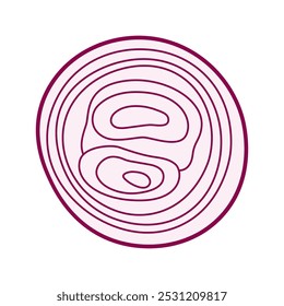 Hand drawn vector of a cut red onion, emphasizing organic shapes and layered textures