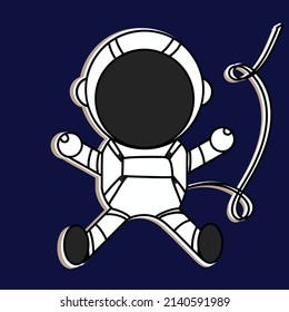 Hand drawn vector of cute astronaut isolated on dark blue background.