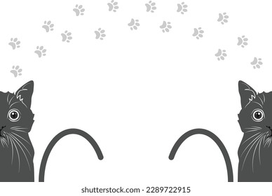 hand drawn vector cute cat illustration character collection , Black and white portrait of a straight-faced cat