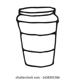 Trato de mano vectorial lindo tazón de café. Estilo Doodle. Borde negro aislado en blanco. Diseño para tarjetas de felicitación, scrapbooking, textil, papel envolvente, menú café o restaurante, infografía de comida.