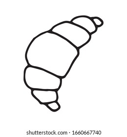 Hand drawn vector cute croissant. Doodle style. Black outline isolated on white. Design for greeting cards, scrapbooking, textile, wrapping paper, cafe or restaurant menu, food infographic.