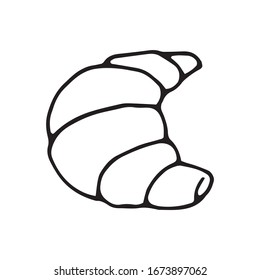 Hand drawn vector cute croissant. Doodle style. Black outline isolated on white. Design for greeting cards, scrapbooking, textile, wrapping paper, cafe or restaurant menu, food infographic.