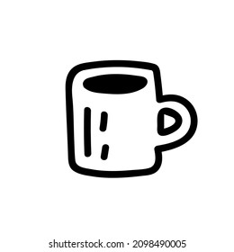 Vector de mano dibujado linda taza de café caliente. Estilo Doodle. El contorno negro aislado en blanco.