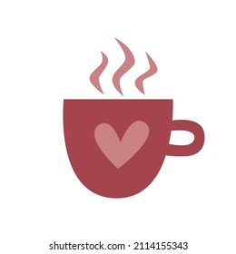 Hand drawn vector cute cup of hot coffee. Doodle style. Black outline isolated on white.