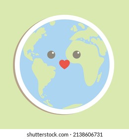 Vector dibujado a mano de la linda Tierra con la hermosa cara aislada en el fondo de la crema.