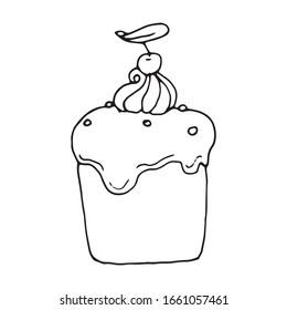 Hand drawn vector cute Easter cake. Doodle style. Black outline isolated on white background. Design for seasonal greeting cards, scrapbooking, textile, wrapping paper, menu design etc.