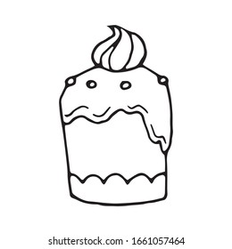 Hand drawn vector cute Easter cake. Doodle style. Black outline isolated on white background. Design for seasonal greeting cards, scrapbooking, textile, wrapping paper, menu design etc.