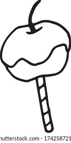 Hand drawn vector cute glazed apple. Doodle style. Black outline isolated on white. Design for greeting cards, scrapbooking, textile, wrapping paper, cafe or restaurant menu, food infographic.