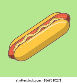 Hand drawn vector; cute hotdog isolated on light green background