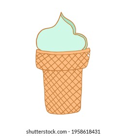 Hand drawn vector cute ice cream. Doodle style. Black outline isolated on white. Design for greeting cards, scrapbooking, textile, wrapping paper, cafe or restaurant menu, food infographic. Good for