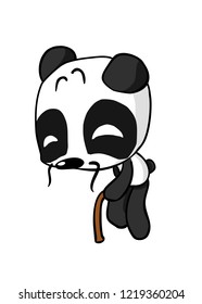 Hand drawn vector cute old panda with mustache isolated on white background
