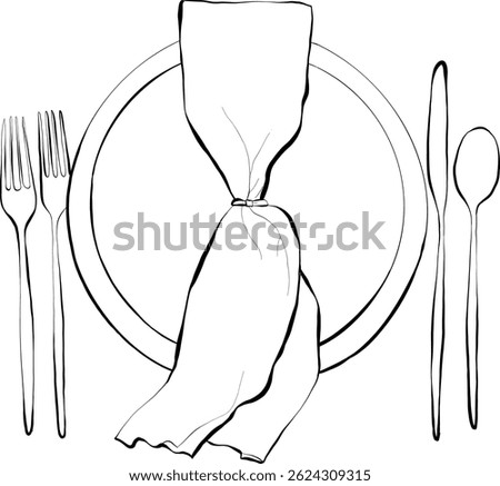 Hand drawn Vector of Cutlery Silhouettes setting on table for wedding elements