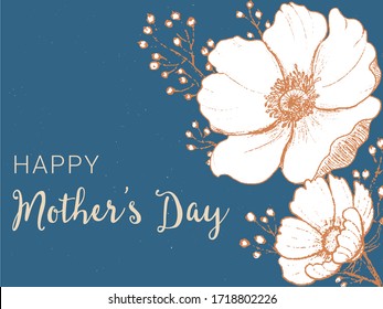 Hand drawn vector Mother’s Day card with flowers for print and web use
