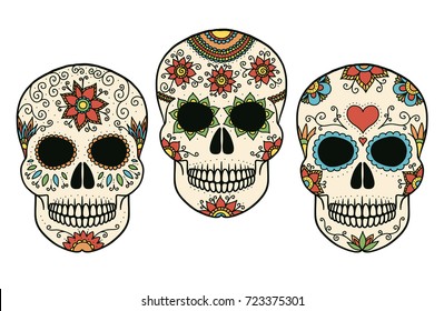 Hand drawn vector day of the dead skulls