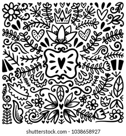 Hand drawn vector decor elements set. Black illustration collection.