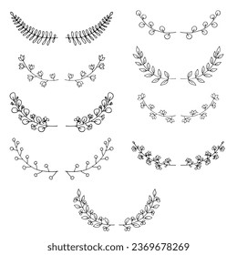 Hand drawn vector decorative branches collection. Liner