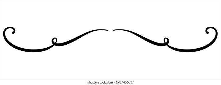 Hand drawn vector decorative curl, swirl, divider. Black element, line design, ink illustration, separator