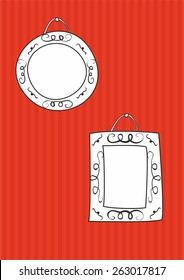 Hand drawn vector decorative frames set on stripes wall background