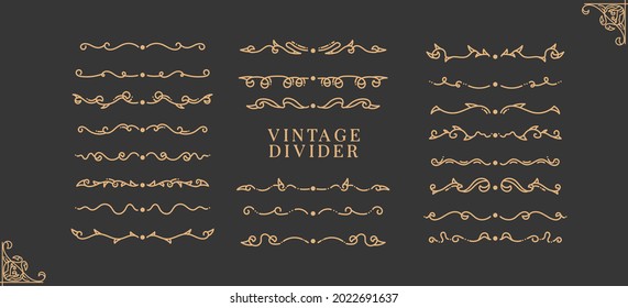 Handgezeichnete, Vektordekoration mit Luxusset Vintage filigrane Ornament-Elemente: Goldteiler-Liniendekoration. Kombinationen für Retro-Design, Grußkarten, Zertifikate Einladungen anderer Ornate.