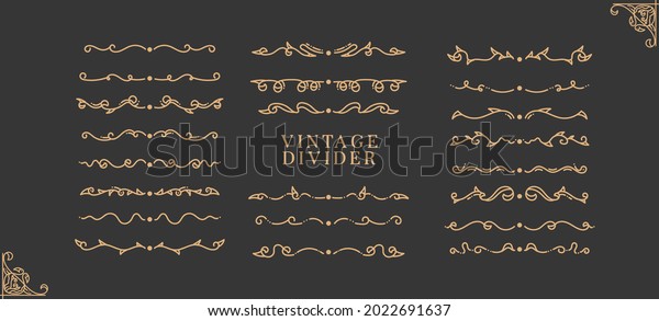 Hand drawn vector decorative luxury set vintage\
filigree ornament elements: gold dividers line decoration.\
Combinations for retro design, greeting cards, certificates\
invitations other ornate.