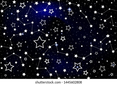 Hand drawn vector decorative seamless pattern with stars and constellations