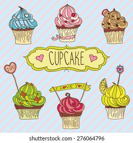 Hand drawn vector delicious cupcakes images