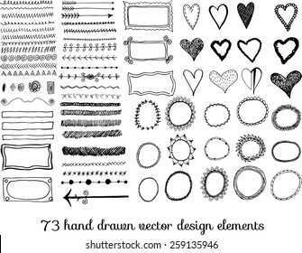 Hand drawn vector design elements. 73 frames and borders. 