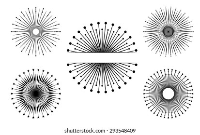  Hand drawn vector design elements. Set of bursting rays. Vintage.