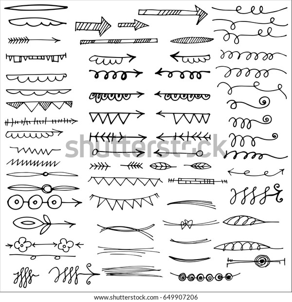 Hand\
drawn vector design elements,  set of doodle\
arrows.