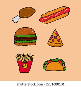 Conjunto de clipart de comida rápida de diseño de vector dibujado a mano