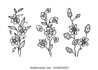 Hand drawn vector design floral elements. Vector illustration.