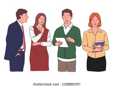 Hand Drawn Vector Design Illustration, Discuss with Colleagues