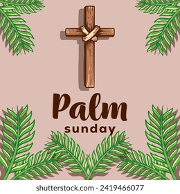 hand drawn vector design Palm Sunday illustration with the cross and leaves