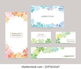 Hand drawn vector design templates; leaflet cover, card, business cards, banner (clover)