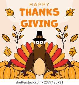 hand drawn vector design Thanksgiving illustration with turkey cock used hat