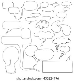 Hand drawn vector dialog windows, frames, light bulb idea. Space for your ideas and your content.