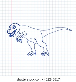 Hand drawn vector dinosaur. Doodle T Rex illustration on graph paper.