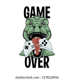 Hand drawn vector dinosaur illustration. Trex game over. For t-shirt prints and other uses.