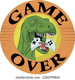 Hand drawn vector dinosaur illustration. Trex game over. For t-shirt prints and other uses.