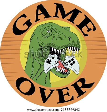 Hand drawn vector dinosaur illustration. Trex game over. For t-shirt prints and other uses.