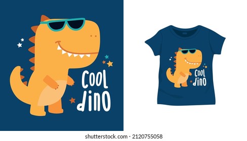 Dinosaurio vector dibujado a mano y diseño de slogans para camisetas para niños. Diseño de vectores para productos textiles e industriales.